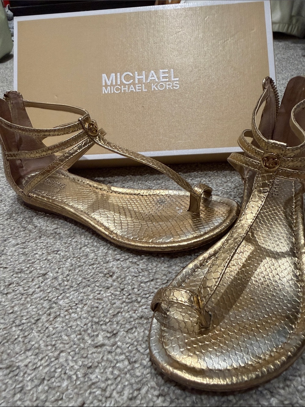 Michael Kors Metallic Gold T-Strap Sandals